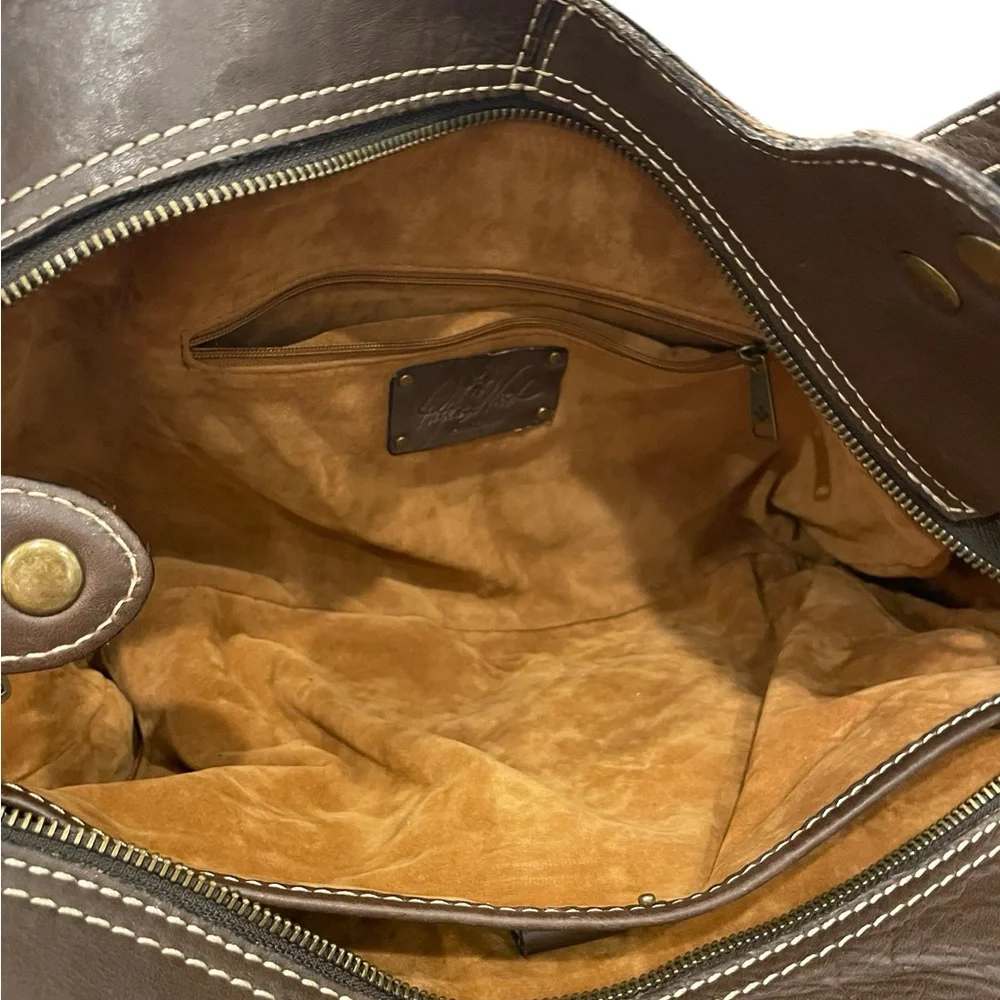 Patricia Nash‎ Brown Leather Purse Hobo Boho Metal Studs Double Handle Casual